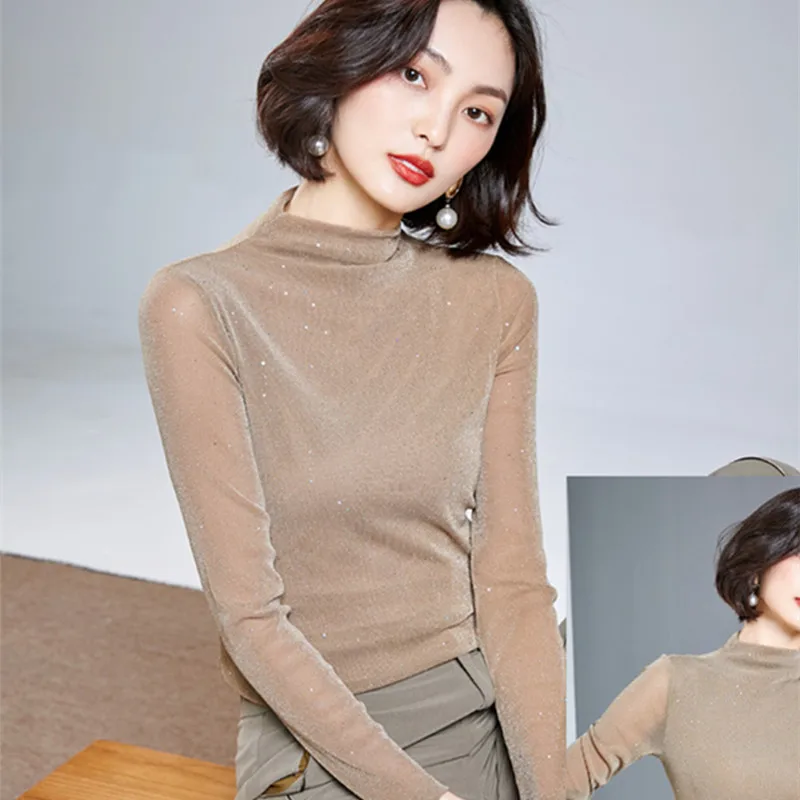 High-Neck Base Shirt Women, New Autumn Winter Style, With Shiny Silk Long Sleeves, Stylish And Chic Mesh Top For Women
High-Neck Base Shirt Women, New Autumn Winter Style, With Shiny Silk Long Sleeves, Stylish And Chic Mesh Top For Women