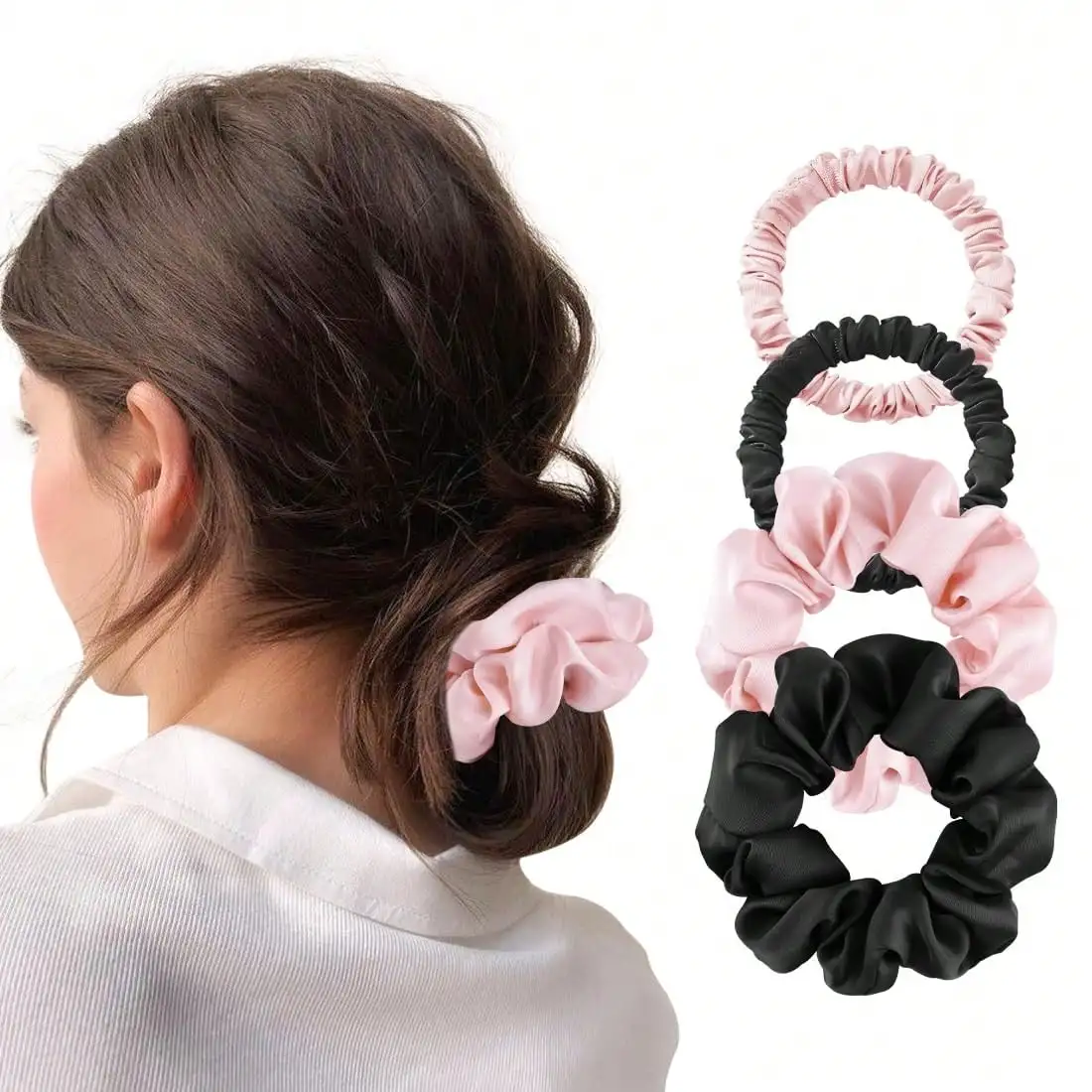 4Pcs Satin Silk Scrunchies Women, Satin Hair Ties No Damage 2 Big & 2 Small, Soft Non-Slip Scrunchie (Fashion Black & Pink)
4Pcs Satin Silk Scrunchies Women, Satin Hair Ties No Damage 2 Big & 2 Small, Soft Non-Slip Scrunchie (Fashion Black & Pink)
