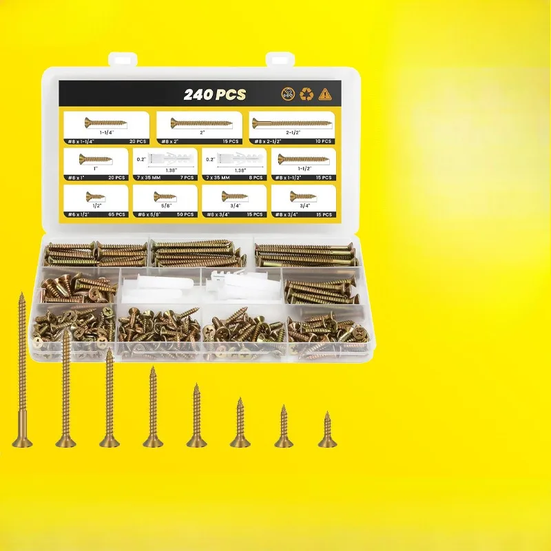 BIESUO 240pcs Color-plated Zinc Cross Slot Round Head Self-tapping Screw Set Cross Self-tapping Wood Screw Box
BIESUO 240pcs Color-plated Zinc Cross Slot Round Head Self-tapping Screw Set Cross Self-tapping Wood Screw Box