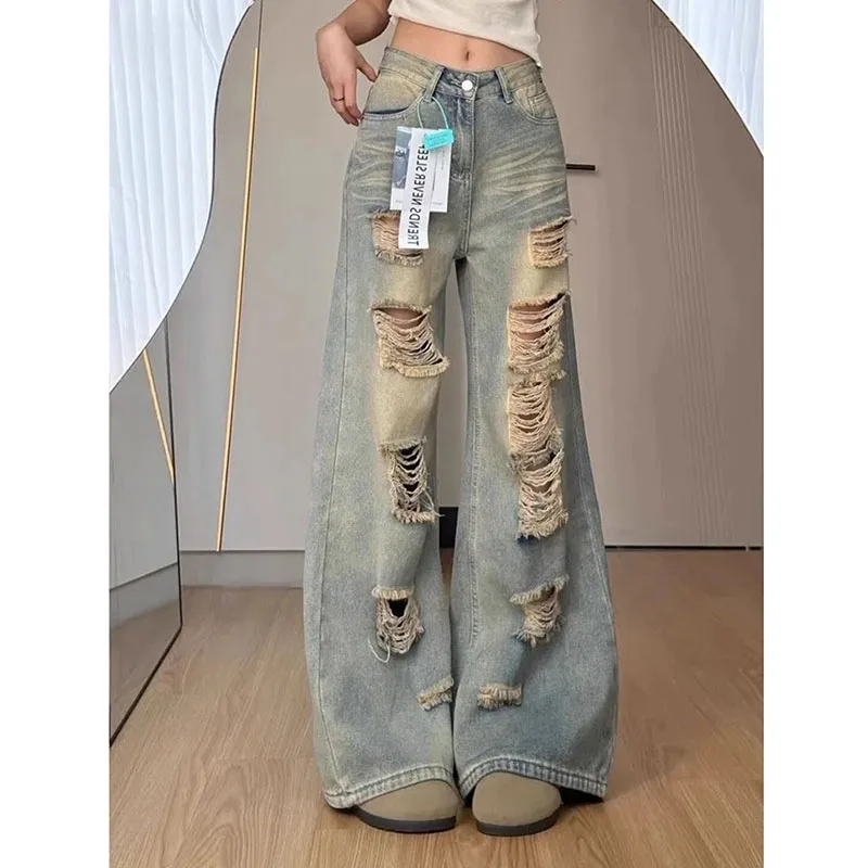 Весенне-летние уникальные джинсы с рваными элементами для женщин, уличный стиль, с высокой талией, широкие джинсовые брюки, универсальные прямые свободные джинсы
Весенне-летние уникальные джинсы с рваными элементами для женщин, уличный стиль, с высокой талией, широкие джинсовые брюки, универсальные прямые свободные джинсы
