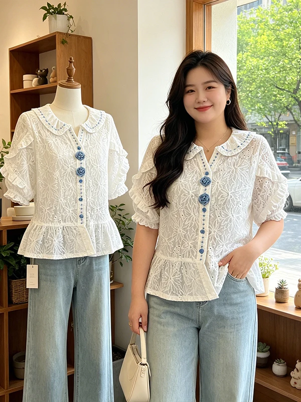 plus Size Women's Beautiful Unique White Hooded Shirt Design Sensation Puff Sleeve Short Sleeve Commute Friendly Doll Collar
plus Size Women's Beautiful Unique White Hooded Shirt Design Sensation Puff Sleeve Short Sleeve Commute Friendly Doll Collar