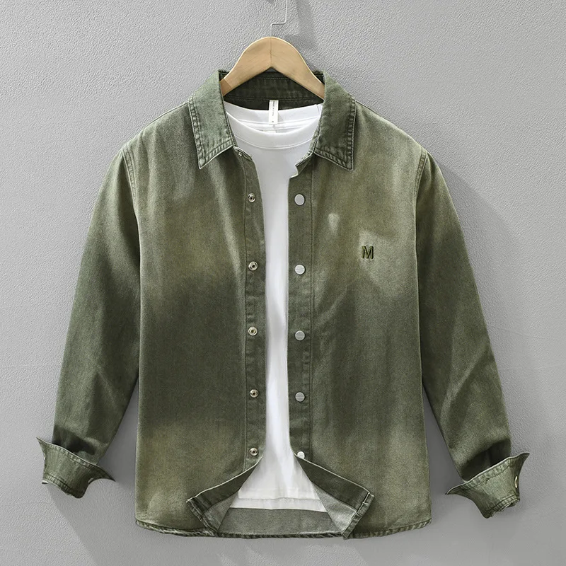 Spring New Long Sleeve Denim Shirt Men Japanese Retro Jean Shirts Male Casual Fashion Gradient Cowboy Top with Letter Embroidery
Spring New Long Sleeve Denim Shirt Men Japanese Retro Jean Shirts Male Casual Fashion Gradient Cowboy Top with Letter Embroidery