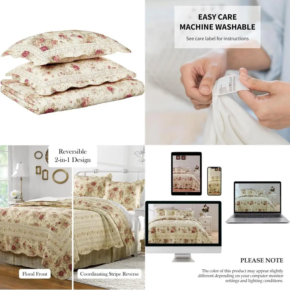 Ecru Antique Rose Quilt Set for Full/Queen Beds, Greenland Home Collection
Ecru Antique Rose Quilt Set for Full/Queen Beds, Greenland Home Collection