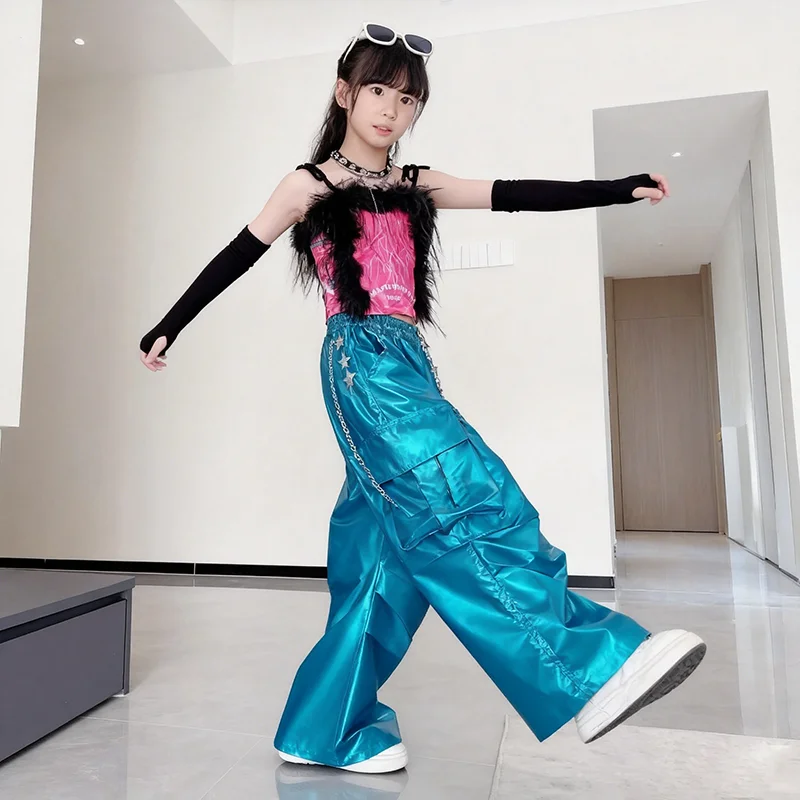 Children Jazz Dance Performance Costumes For Girls Group Dance Vest Blue Leather Pants Street Dancewear Hip Hop Dance Clothes
Children Jazz Dance Performance Costumes For Girls Group Dance Vest Blue Leather Pants Street Dancewear Hip Hop Dance Clothes