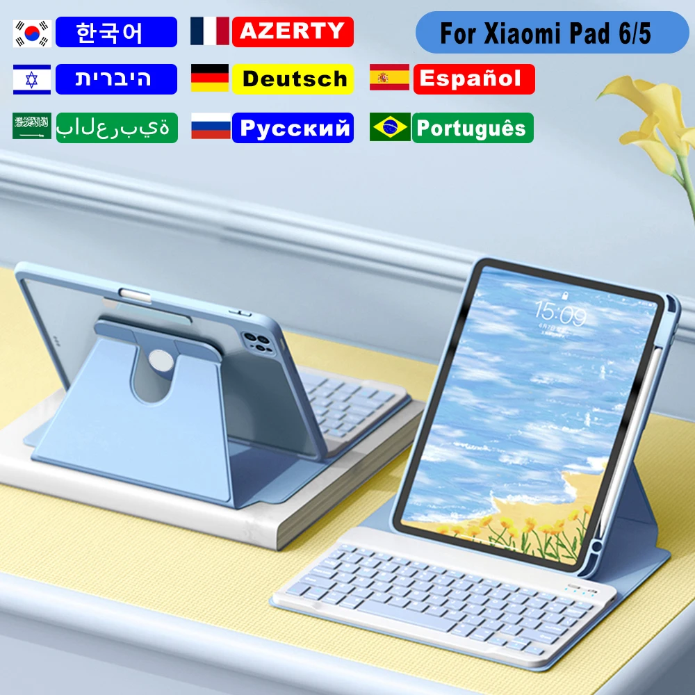 Чехол для Xiaomi Pad 5 6 11,0, чехол с клавиатурой для Mi Pad 5 6 Pro, вращающийся чехол с подставкой и слотом для ручки, русская и испанская клавиатура
Чехол для Xiaomi Pad 5 6 11,0, чехол с клавиатурой для Mi Pad 5 6 Pro, вращающийся чехол с подставкой и слотом для ручки, русская и испанская клавиатура