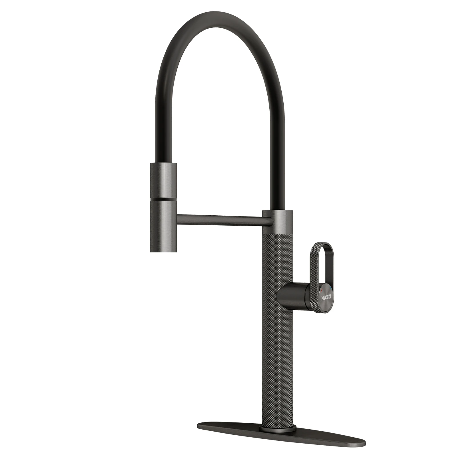 MASO Pull-Out Kitchen Faucet, 360° Swivel, Black Rubber Neck, Single Handle, 2 Spray Modes, 304 Stainless Steel, Brushed Gray
MASO Pull-Out Kitchen Faucet, 360° Swivel, Black Rubber Neck, Single Handle, 2 Spray Modes, 304 Stainless Steel, Brushed Gray
