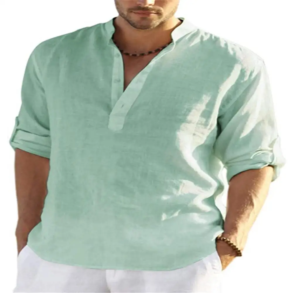 Trendy Men's Standup Collar Loose irt Long Sve Color Breathable Cotton Linen Blend Briti Sle Youth Faion 
Trendy Men's Standup Collar Loose irt Long Sve Color Breathable Cotton Linen Blend Briti Sle Youth Faion