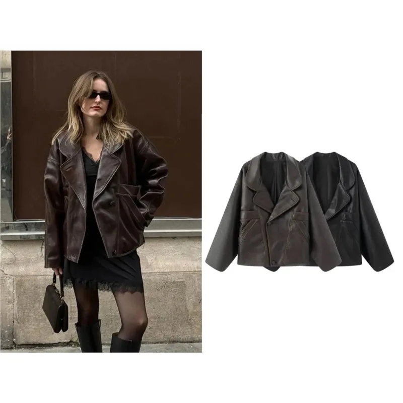 NERHEFZ женская кожаная куртка с пуговицами, осенняя мода, костюм с длинными рукавами и лацканами, воротник, карман, женская куртка, повседневные женские пальто
NERHEFZ женская кожаная куртка с пуговицами, осенняя мода, костюм с длинными рукавами и лацканами, воротник, карман, женская куртка, повседневные женские пальто