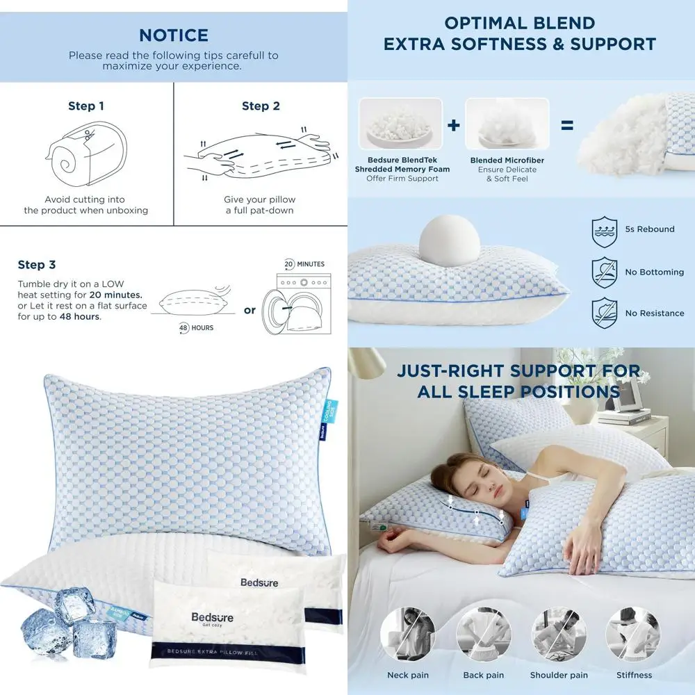 Luxury Bamboo Rayon Cover King Pillows Set of 2, Shredded Memory Foam, Adjustable Firmness for Back and Hot Sleepers
Luxury Bamboo Rayon Cover King Pillows Set of 2, Shredded Memory Foam, Adjustable Firmness for Back and Hot Sleepers