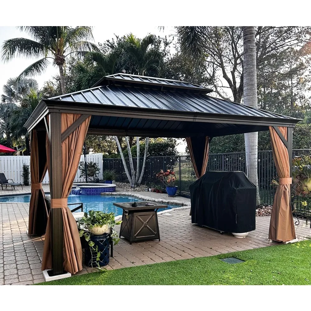10' X 14' Hardtop Gazebo with Curtains and Netting Outdoor Canopy Tent Sun Shade Metal Roof Patio Permanent Pavilion
10' X 14' Hardtop Gazebo with Curtains and Netting Outdoor Canopy Tent Sun Shade Metal Roof Patio Permanent Pavilion