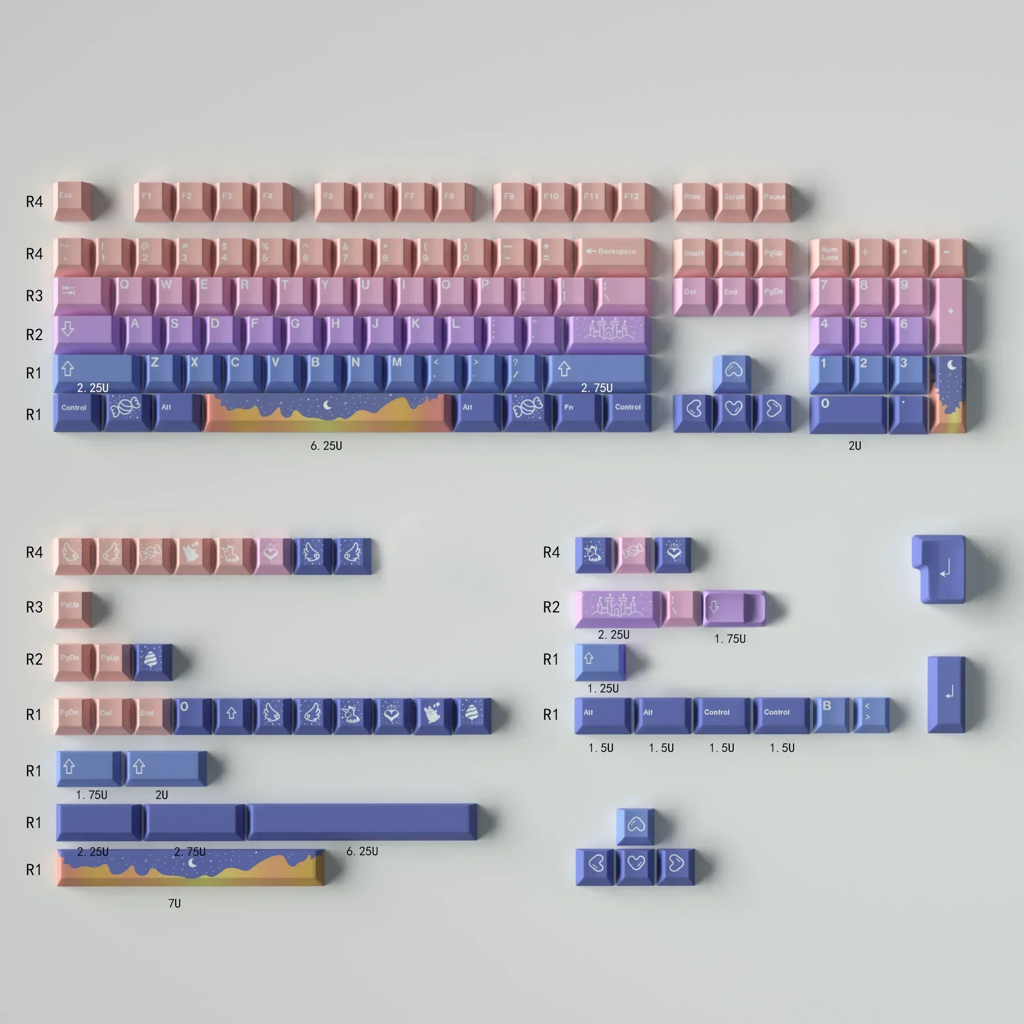 Fairy tale full set of mechanical keyboard keycaps PBT hot sublimation original factory height adaptation 104/68/87/980
Fairy tale full set of mechanical keyboard keycaps PBT hot sublimation original factory height adaptation 104/68/87/980