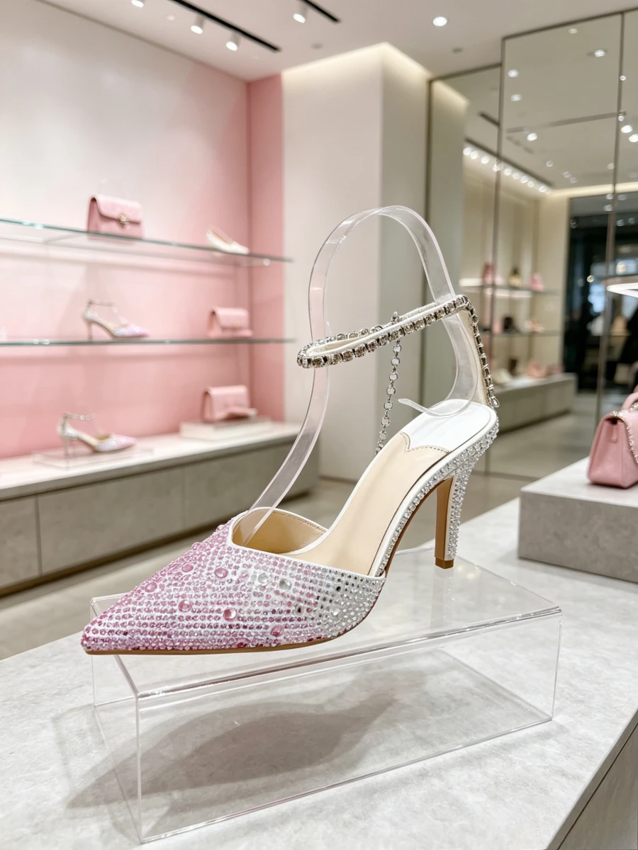 White Gradient Pink Full Rhinestone Chain Ankle Strap Pointed Slingback Heels, Glam Runway Formal High Heels Middle Aged Women
White Gradient Pink Full Rhinestone Chain Ankle Strap Pointed Slingback Heels, Glam Runway Formal High Heels Middle Aged Women