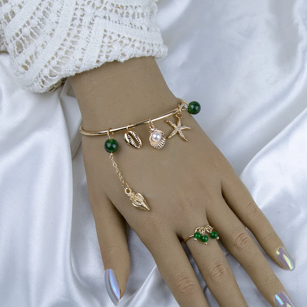 2022 new green bead starfish conch shell multi-element simple and generous alloy bracelet ring set
2022 new green bead starfish conch shell multi-element simple and generous alloy bracelet ring set