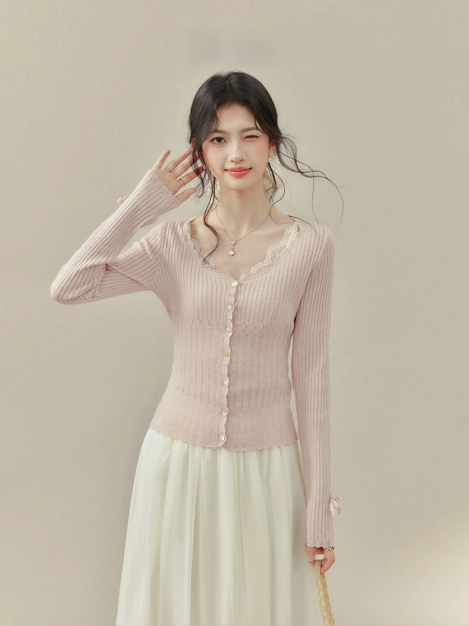 Elegant Pink Knitted Sweater Women's Long Sleeve V-Neck Vest Spring Inner Wear Casual Style Slim Fit Knitwear by Wang Xue
Elegant Pink Knitted Sweater Women's Long Sleeve V-Neck Vest Spring Inner Wear Casual Style Slim Fit Knitwear by Wang Xue