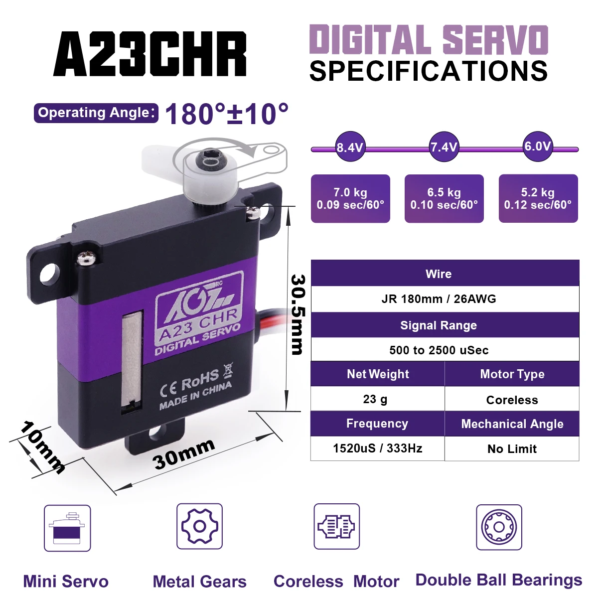 AGFRC A23CHR High Programmable Coreless Digital Servo For RC Helicopter
AGFRC A23CHR High Programmable Coreless Digital Servo For RC Helicopter