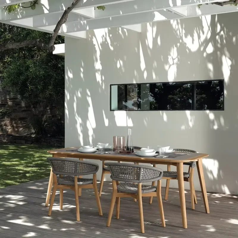 Modern Nordic Style Braided Rope Outdoor Dining Table and Chair Set Courtyard Garden Furniture
Modern Nordic Style Braided Rope Outdoor Dining Table and Chair Set Courtyard Garden Furniture