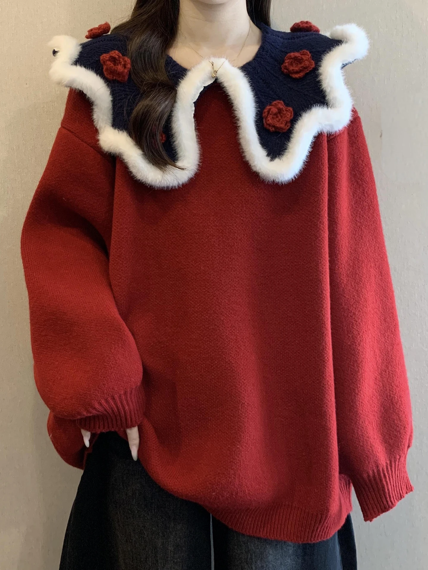 Red Flower Doll Collar Loose Long Sve Women's Sweater Autumn Winter plus Size Comfortable Casual Commute Sle Faion
Red Flower Doll Collar Loose Long Sve Women's Sweater Autumn Winter plus Size Comfortable Casual Commute Sle Faion