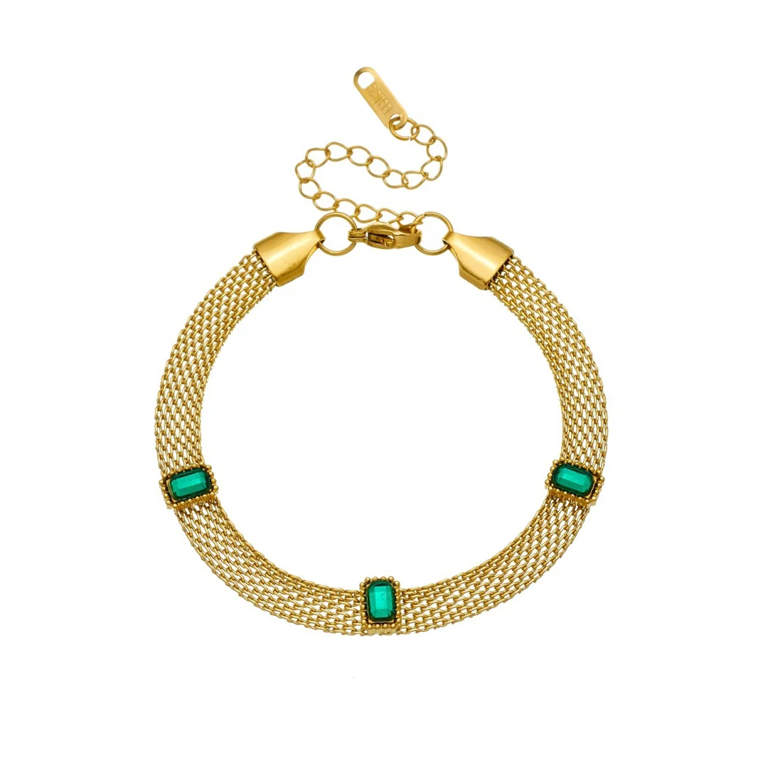 Vintage Fashion Zircon Green Square Charm Bracelet Female Gold Color Stainless Steel Weave Chain Link Bracelet for Woman Jewelry
Vintage Fashion Zircon Green Square Charm Bracelet Female Gold Color Stainless Steel Weave Chain Link Bracelet for Woman Jewelry