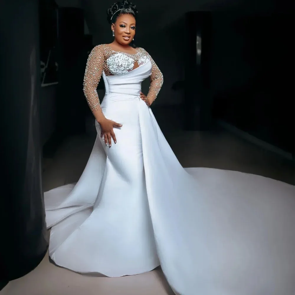 Elegant Sparkling Long Sleeve Mermaid Wedding Dress Arab Jewelry Collar Plus Size Bridal Dress Crystal Evening Dress Custom
Elegant Sparkling Long Sleeve Mermaid Wedding Dress Arab Jewelry Collar Plus Size Bridal Dress Crystal Evening Dress Custom