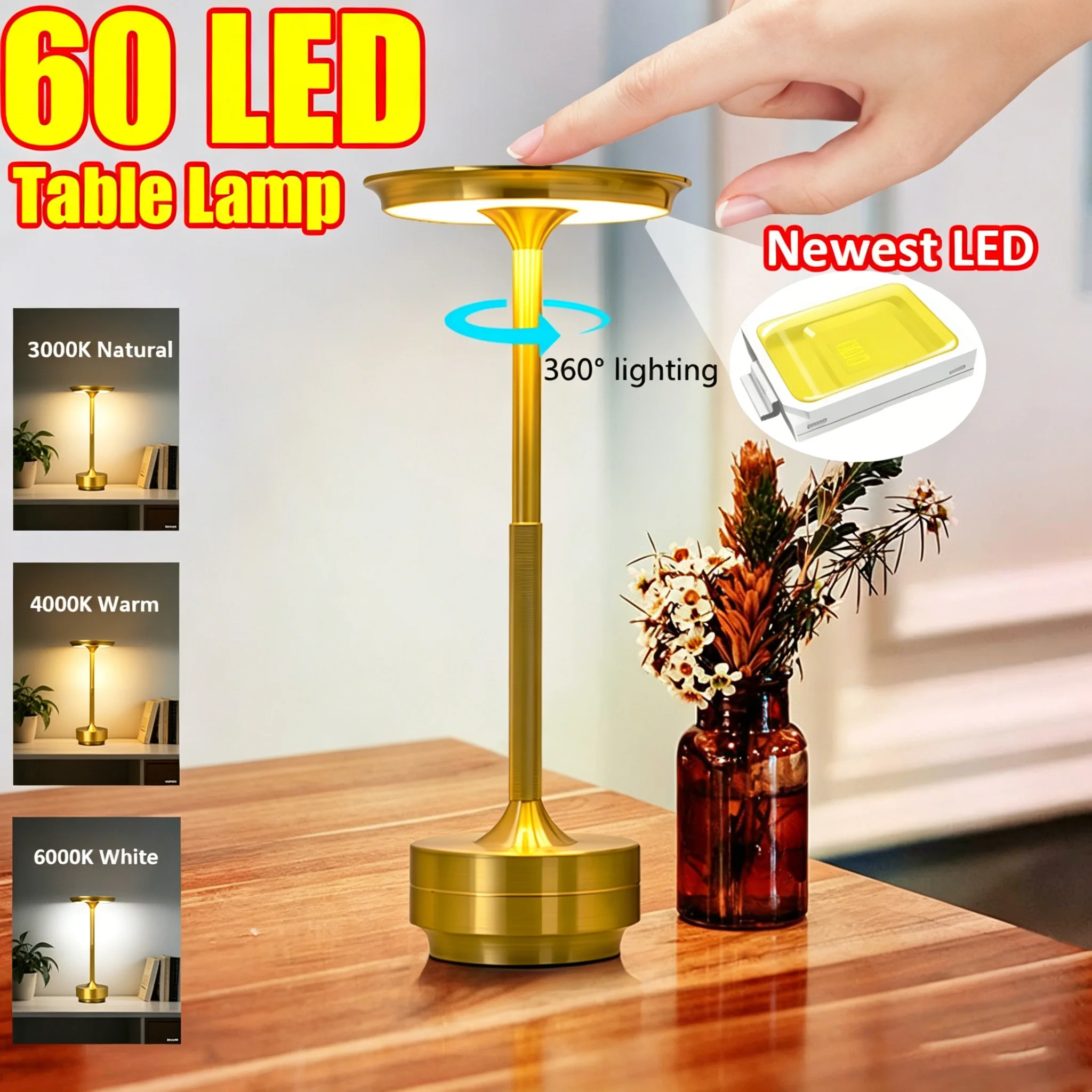 60 LEDs Table Lamp 3Levels Dimmable Wireless Desk Lamp Rechargeable Touch Hotel Bar Decorative Desk Light Eye-Caring Night Light
60 LEDs Table Lamp 3Levels Dimmable Wireless Desk Lamp Rechargeable Touch Hotel Bar Decorative Desk Light Eye-Caring Night Light