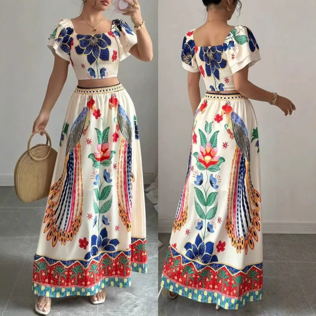 2025 New Bohemian Print Casual Vacation Women's Short Sleeve Top Long Skirt Set Summer Season Fashionable Casual Sportswear
2025 New Bohemian Print Casual Vacation Women's Short Sleeve Top Long Skirt Set Summer Season Fashionable Casual Sportswear
