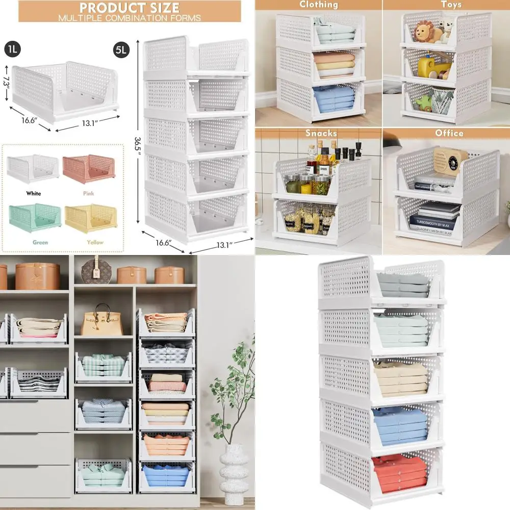 Складные контейнеры для хранения в шкафу - штабелируемые, водонепроницаемые, многофункциональные органайзеры для гардероба, белые
Складные контейнеры для хранения в шкафу - штабелируемые, водонепроницаемые, многофункциональные органайзеры для гардероба, белые