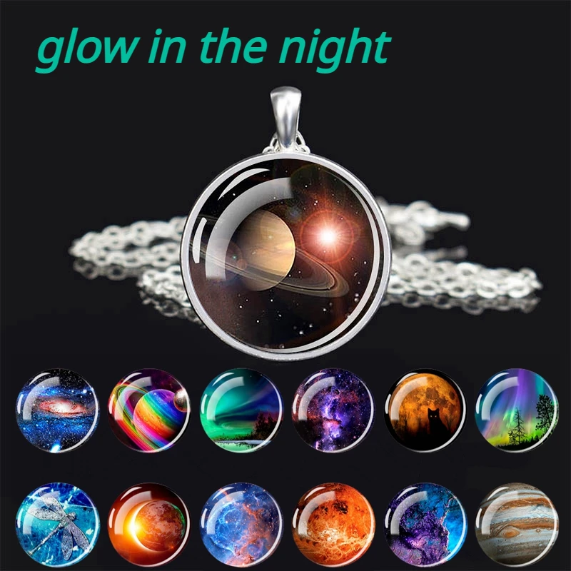 Glow in The Night Cosmic Celestial Planet Pattern Pendant Metal Alloy Chain Dome Glass Inlaid Star Necklace Fashion Jewelry Gift
Glow in The Night Cosmic Celestial Planet Pattern Pendant Metal Alloy Chain Dome Glass Inlaid Star Necklace Fashion Jewelry Gift