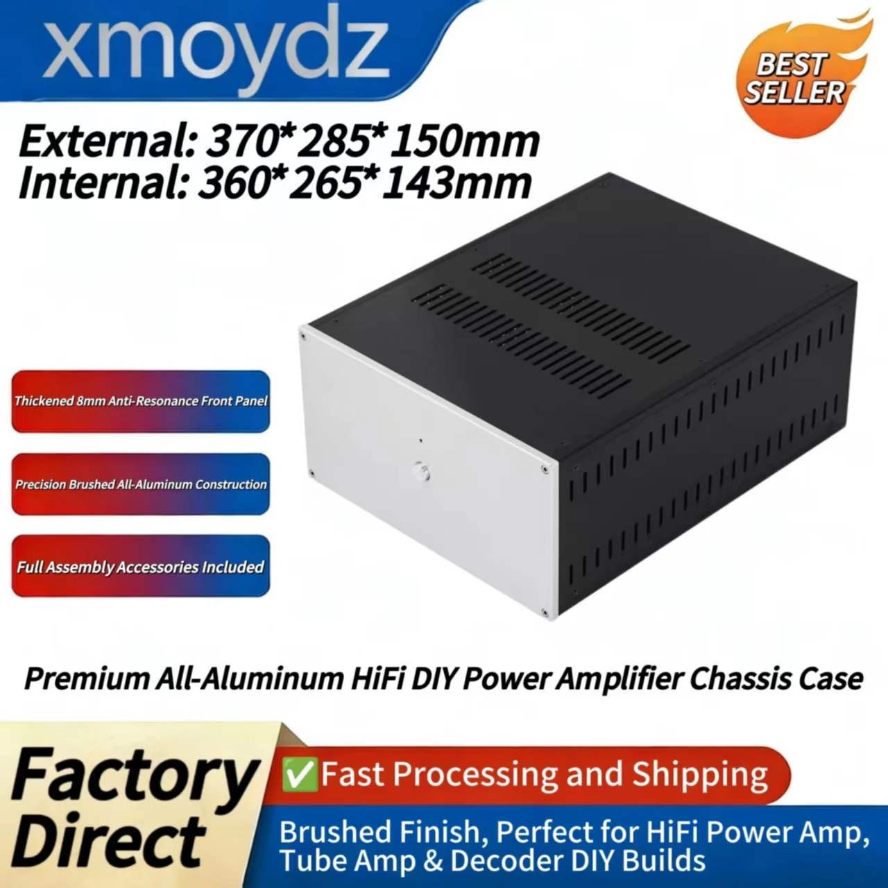 Корпус для Hi-Fi усилителя мощности из алюминия 370*285*150 мм, для самостоятельной сборки, для лампового предусилителя, декодера, внутренний размер 360*265*143 мм
Корпус для Hi-Fi усилителя мощности из алюминия 370*285*150 мм, для самостоятельной сборки, для лампового предусилителя, декодера, внутренний размер 360*265*143 мм