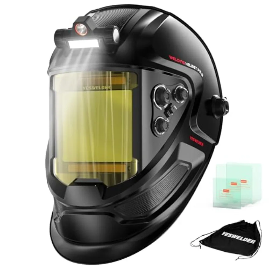 Large View Auto Darkening Welding Helmet with LED Light, Blue Light Blocking, 1/1/1/1 True Color Solar Powered Welder Hood with 4 Arc Sensors, Shade 3/5-9/9-13 for TIG MIG ARC Cut and Grind
Large View Auto Darkening Welding Helmet with LED Light, Blue Light Blocking, 1/1/1/1 True Color Solar Powered Welder Hood with 4 Arc Sensors, Shade 3/5-9/9-13 for TIG MIG ARC Cut and Grind