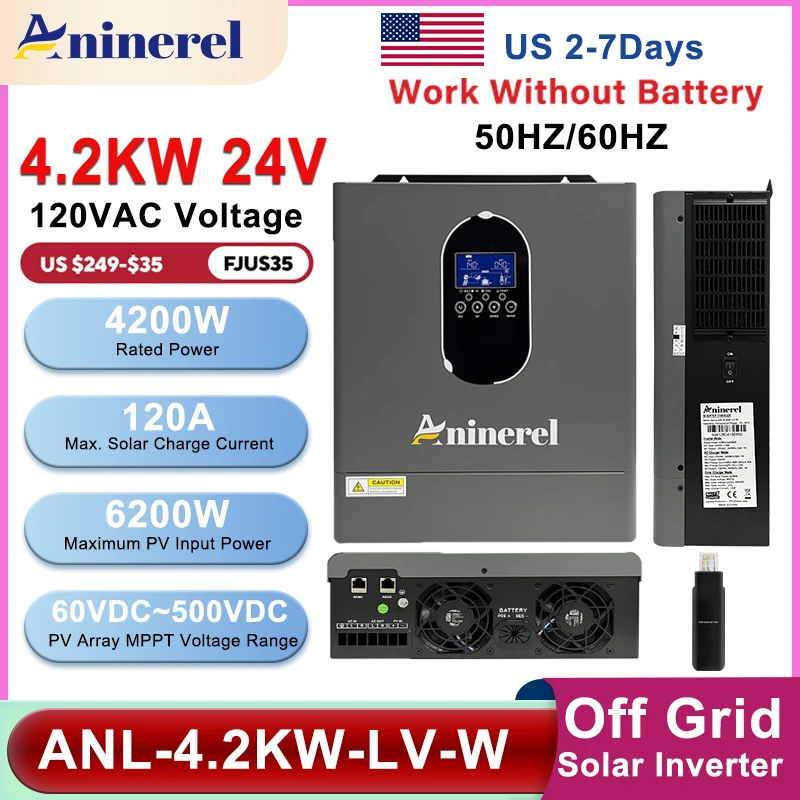 Aninerel 4.2KW 110V Hybrid Off Grid Solar Inverter Pure Sine Wave MPPT 120A 6200W Solar Charger Power Home LCD Display Inverter
Aninerel 4.2KW 110V Hybrid Off Grid Solar Inverter Pure Sine Wave MPPT 120A 6200W Solar Charger Power Home LCD Display Inverter