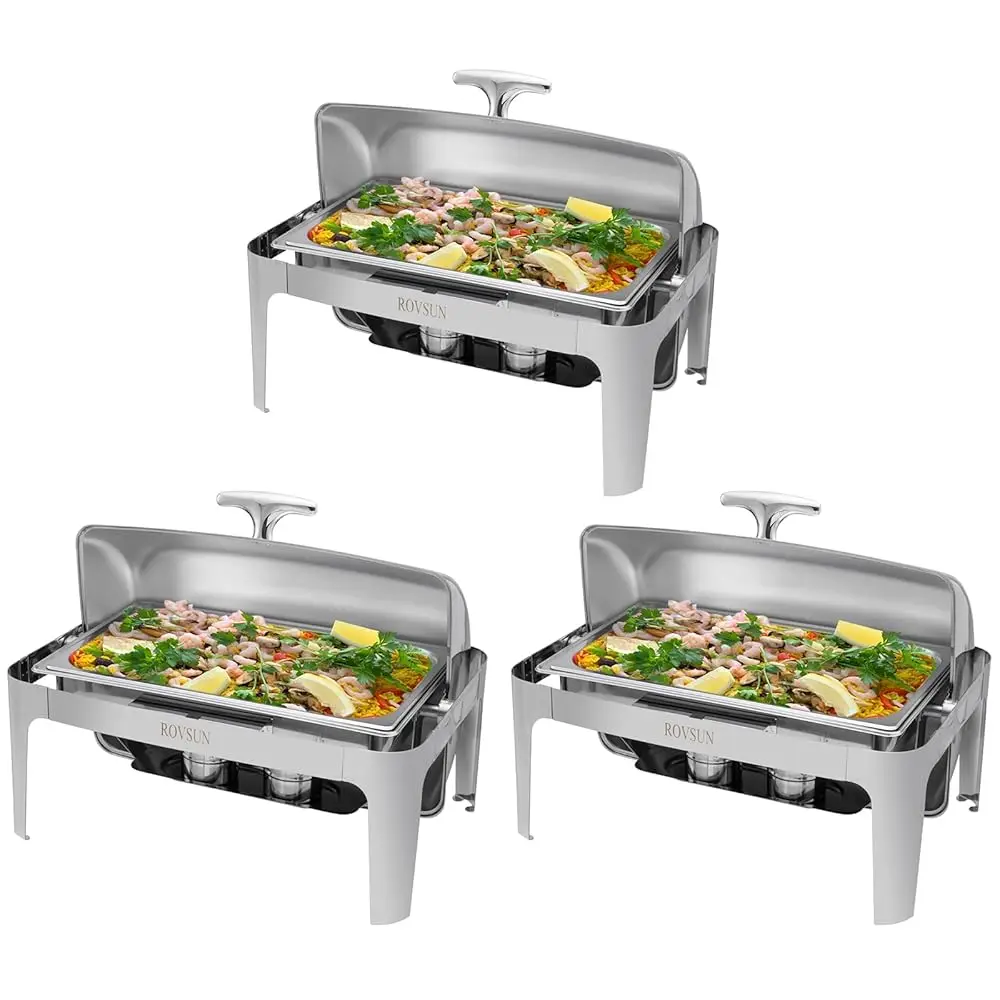 3-Pa Roll Top Chafing Dish Buffet Set,9 Quart Full Size Pan Chafer, Nsf Stainl Steel Rectangular Setfor
3-Pa Roll Top Chafing Dish Buffet Set,9 Quart Full Size Pan Chafer, Nsf Stainl Steel Rectangular Setfor