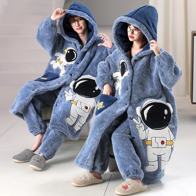 Couples Astronaut Night-robe Pajamas Women Men Cartoon Hooded Robe Winter Coral Velvet Men Pijama Thick Plush Kawaii Robe
Couples Astronaut Night-robe Pajamas Women Men Cartoon Hooded Robe Winter Coral Velvet Men Pijama Thick Plush Kawaii Robe