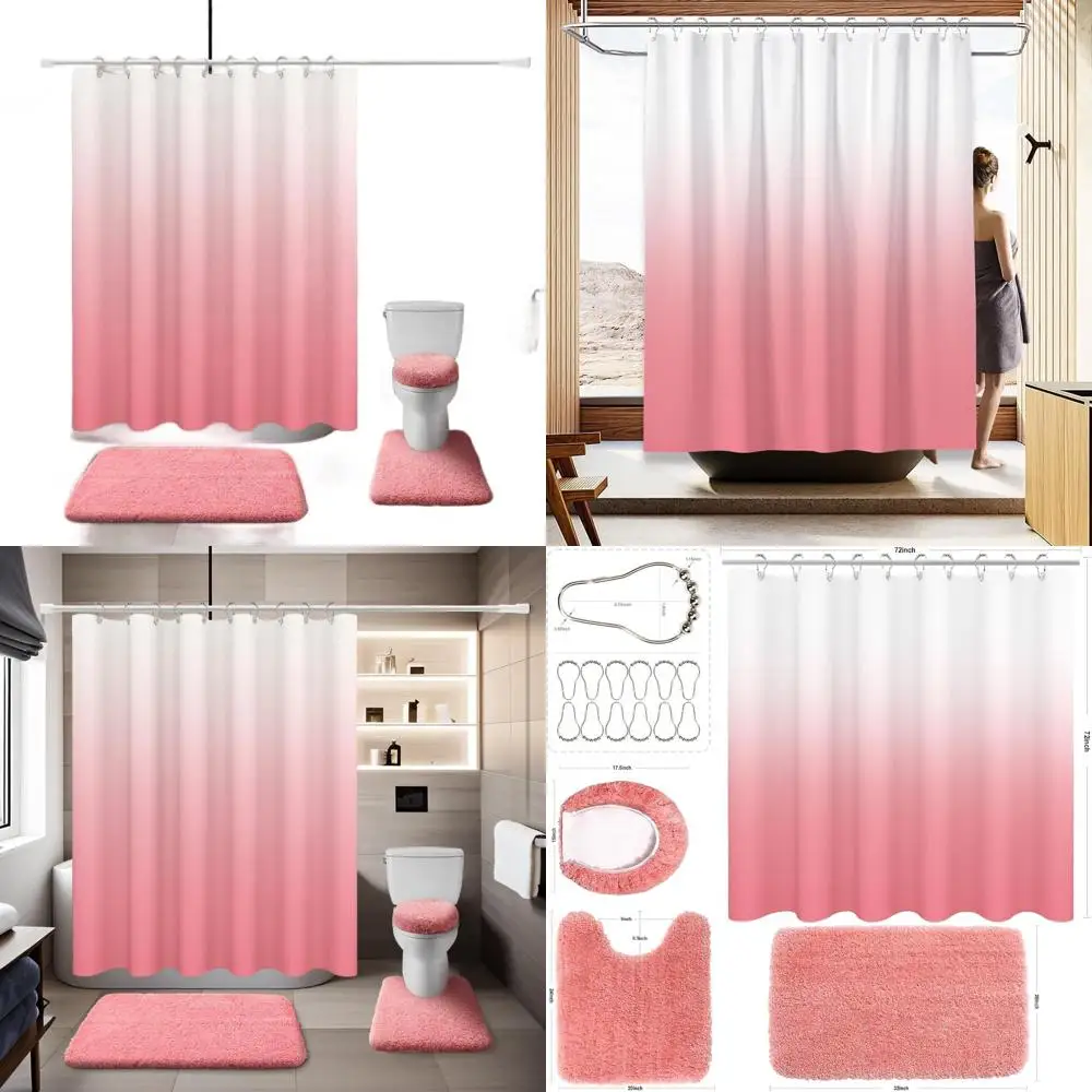 Pink 4-Piece Solid Shower Curtain Set with Matching Rugs and Toilet Lid Cover for Elegant Bathroom Decor
Pink 4-Piece Solid Shower Curtain Set with Matching Rugs and Toilet Lid Cover for Elegant Bathroom Decor
