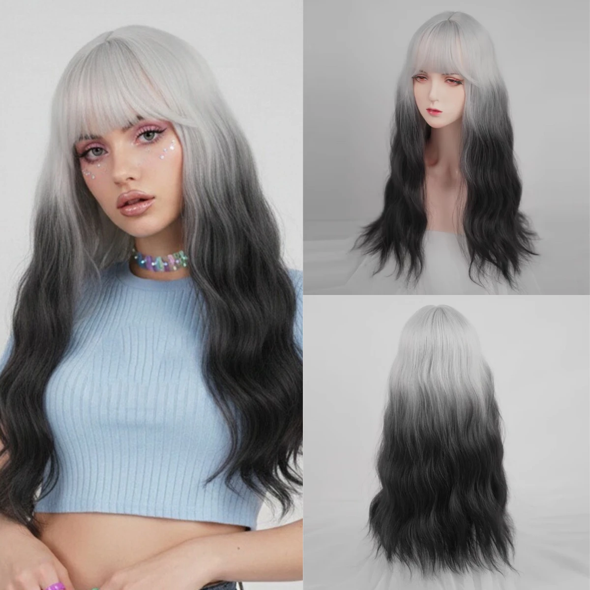 Women Long Wavy Wig Black White Gradient Wig Synthetic Hair Wig Lolita Cosplay Wig With Bangs For Daily Party Heat Resistant
Women Long Wavy Wig Black White Gradient Wig Synthetic Hair Wig Lolita Cosplay Wig With Bangs For Daily Party Heat Resistant