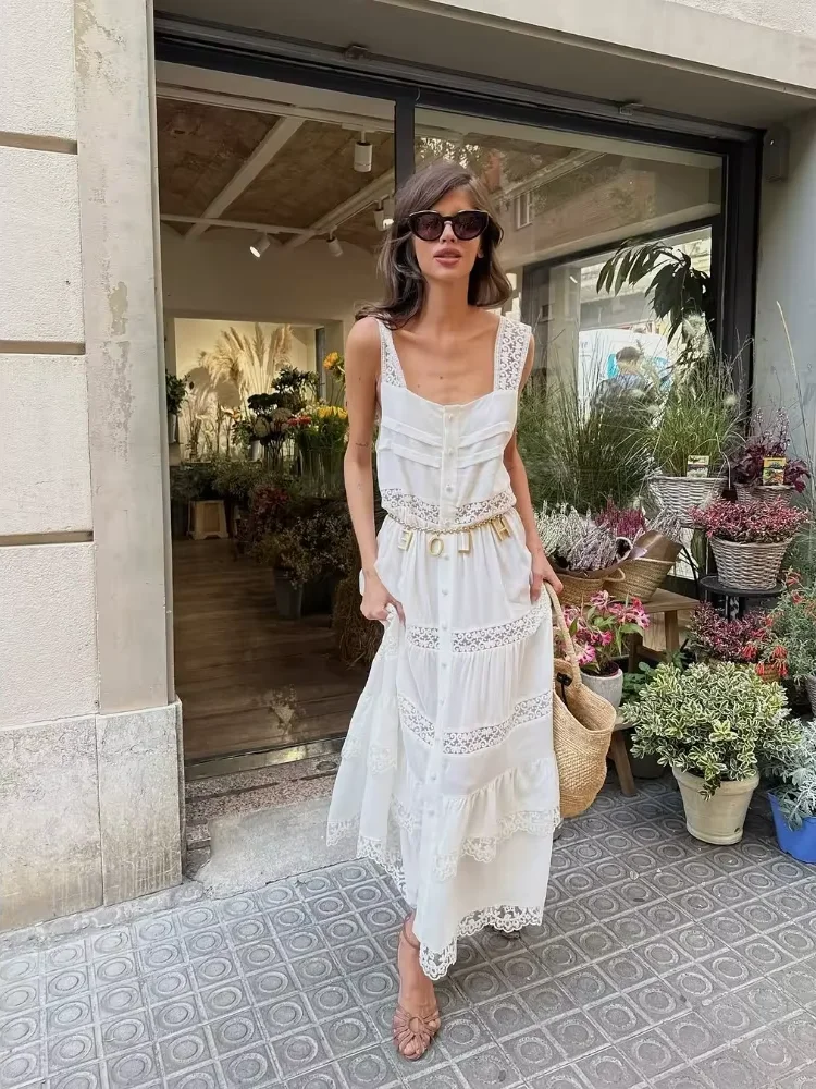 Women Solid Lace Patchwork Tiered Dress White Sleeveless Square Neck Hollow Out A-line Dresses 2026 Vacation Street Vestidos New
Women Solid Lace Patchwork Tiered Dress White Sleeveless Square Neck Hollow Out A-line Dresses 2026 Vacation Street Vestidos New