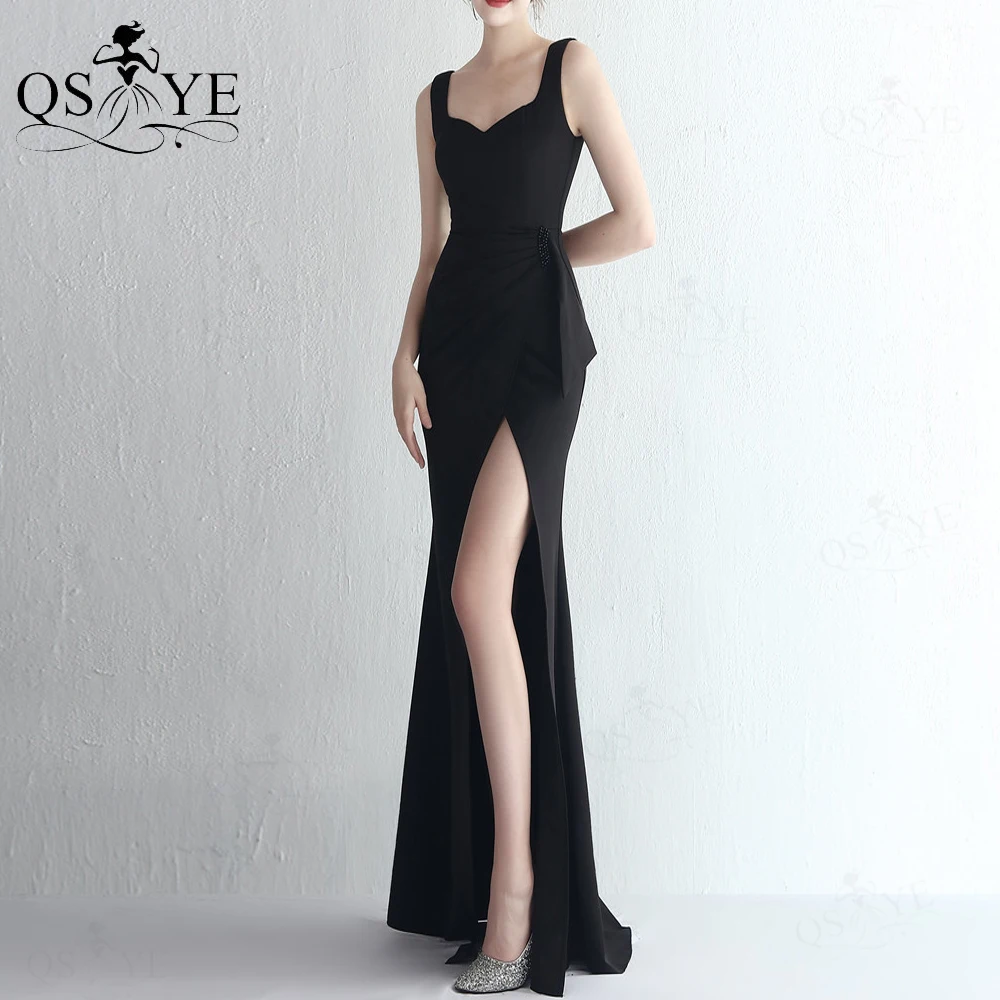 Simple Black Evening Dresses Stretchy Long Ruched Bead Party Gown Shoulder Straps Formal Gown Sexy Split Women Prom Dress Chic
Simple Black Evening Dresses Stretchy Long Ruched Bead Party Gown Shoulder Straps Formal Gown Sexy Split Women Prom Dress Chic