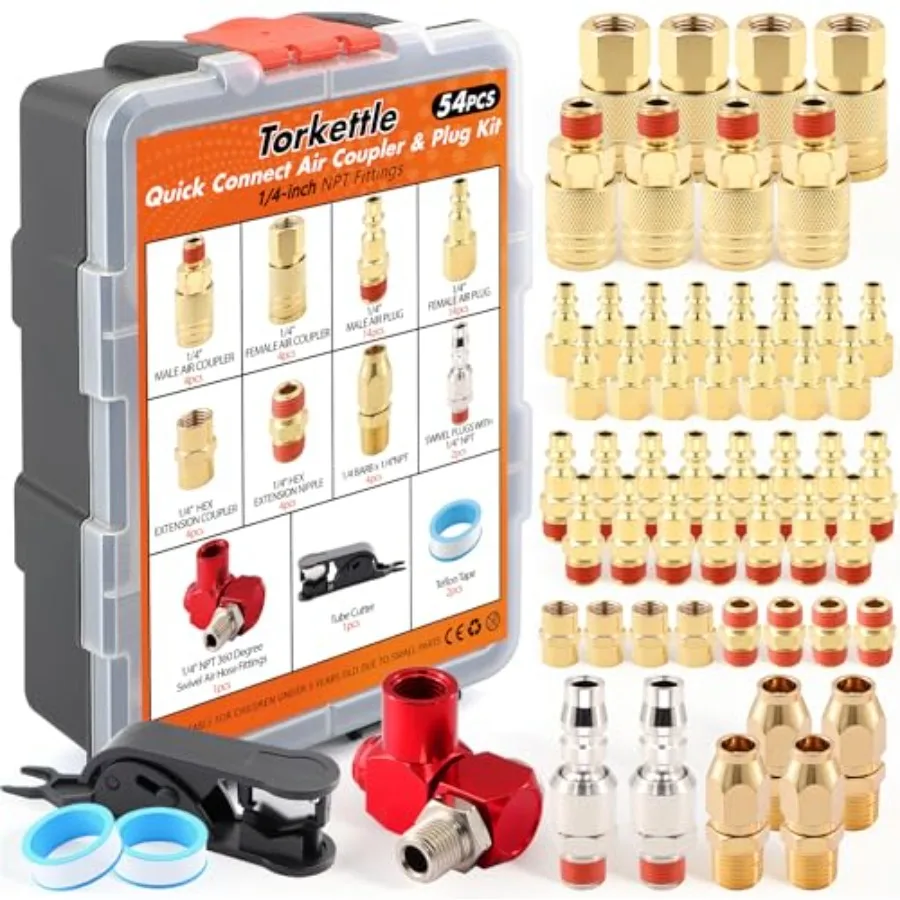 Pieces 1/4-Inch NPT Industrial Air Hose Fittings and Coupler Master Kit Complete Set with 360° Swivel Quick Connect Plugs and A
Pieces 1/4-Inch NPT Industrial Air Hose Fittings and Coupler Master Kit Complete Set with 360° Swivel Quick Connect Plugs and A