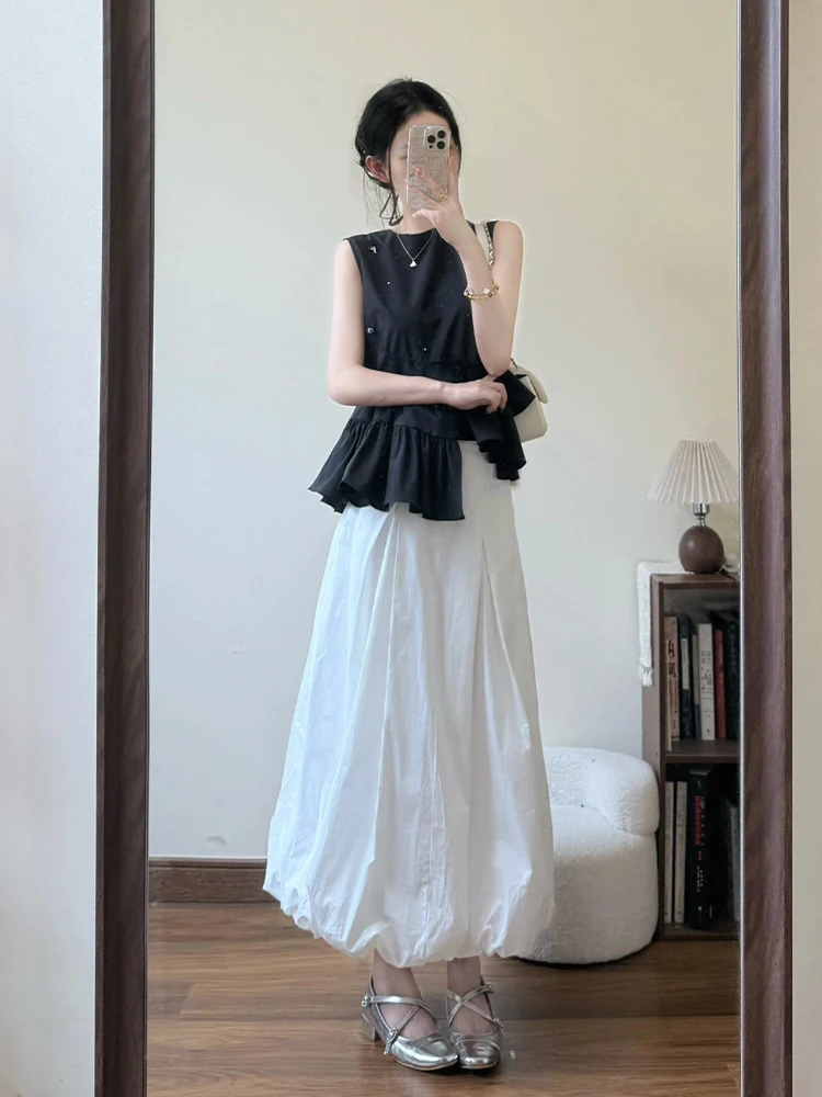 Unique Beautiful Summer Outfit Korean Style Black Irregular Top White Puff Skirt Set Women's Fashion Long Sleeve round Neck L...
Unique Beautiful Summer Outfit Korean Style Black Irregular Top White Puff Skirt Set Women's Fashion Long Sleeve round Neck L...