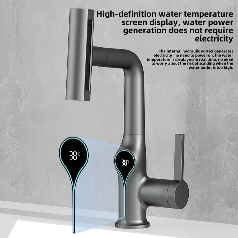 Смеситель для раковины с цифровым дисплеем температуры, выдвижной лейкой-распылителем, для горячей и холодной воды, для ванной комнаты
Смеситель для раковины с цифровым дисплеем температуры, выдвижной лейкой-распылителем, для горячей и холодной воды, для ванной комнаты
