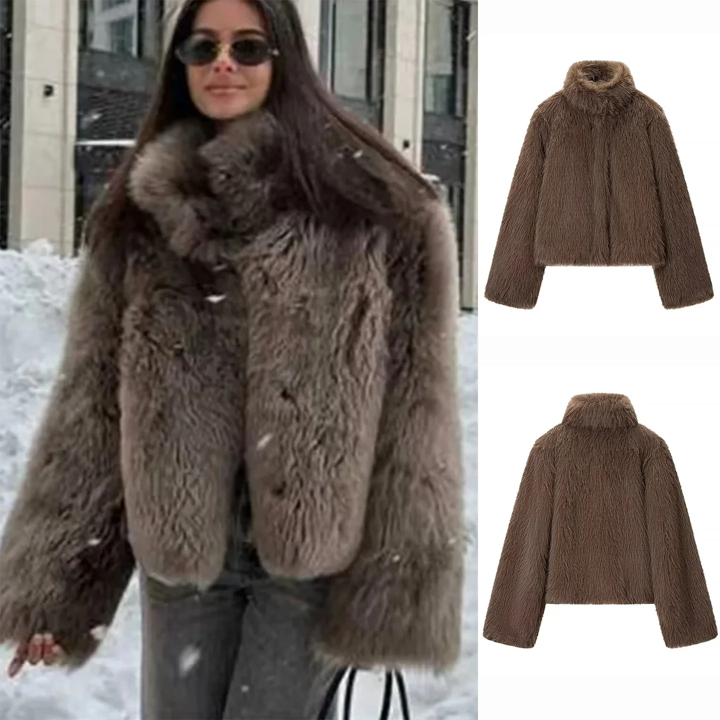 Winter Thiened Long Sve Stand Collar Women's Jaet Loose Fur Outerwear Warm Stand Fit Polyester Fiber Ladies Coat
Winter Thiened Long Sve Stand Collar Women's Jaet Loose Fur Outerwear Warm Stand Fit Polyester Fiber Ladies Coat