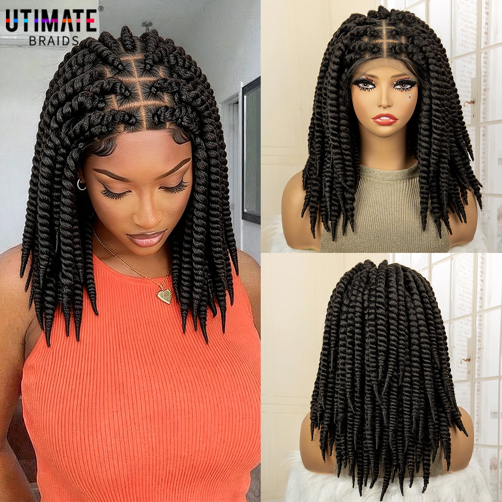 16-дюймовый короткий синтетический парик с полной кружевной основой, плетеный в стиле твист, с натуральными безузловыми косами для чернокожих женщин
16-дюймовый короткий синтетический парик с полной кружевной основой, плетеный в стиле твист, с натуральными безузловыми косами для чернокожих женщин