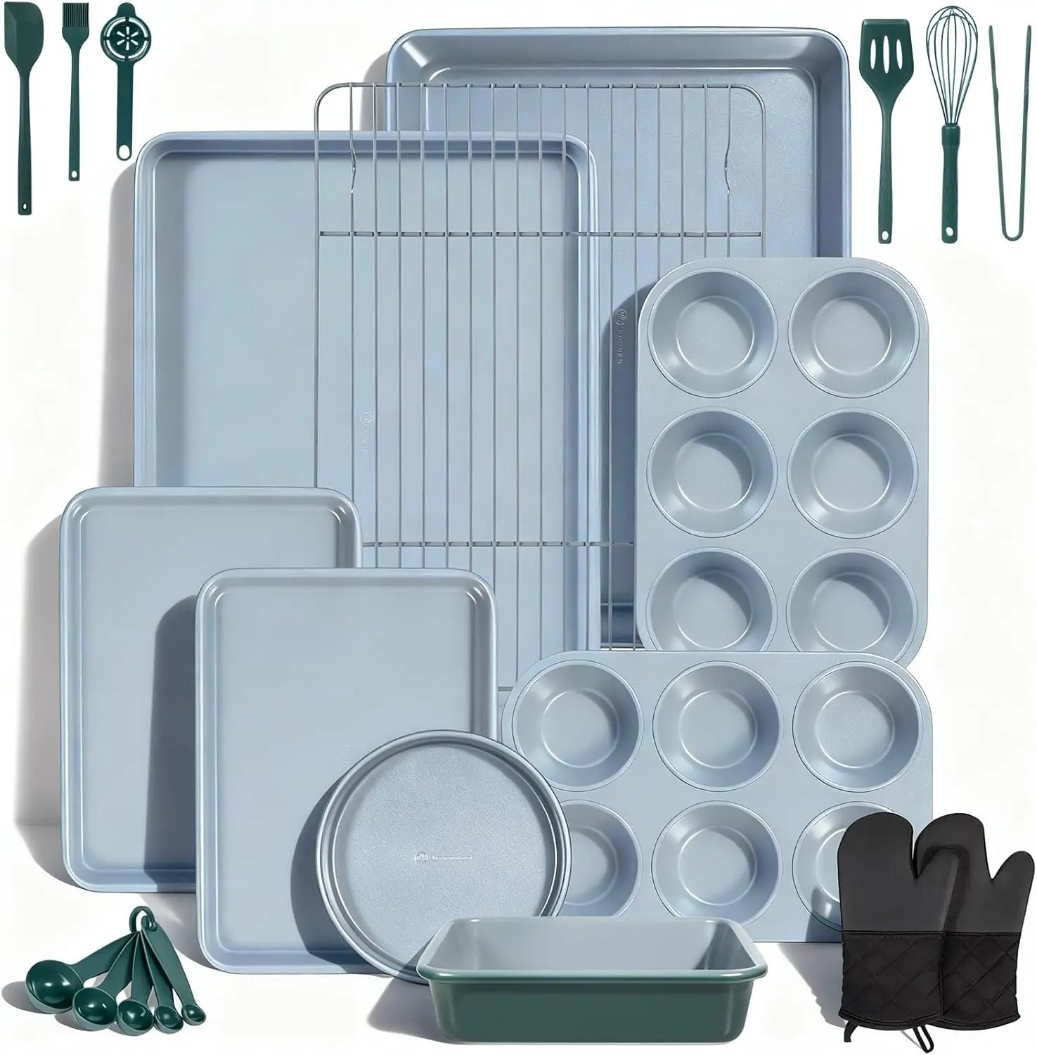 22-Piece Baking Pans Set Stackable Bakeware Non Stick Baking Set Non Toxic Oven Pans, Including