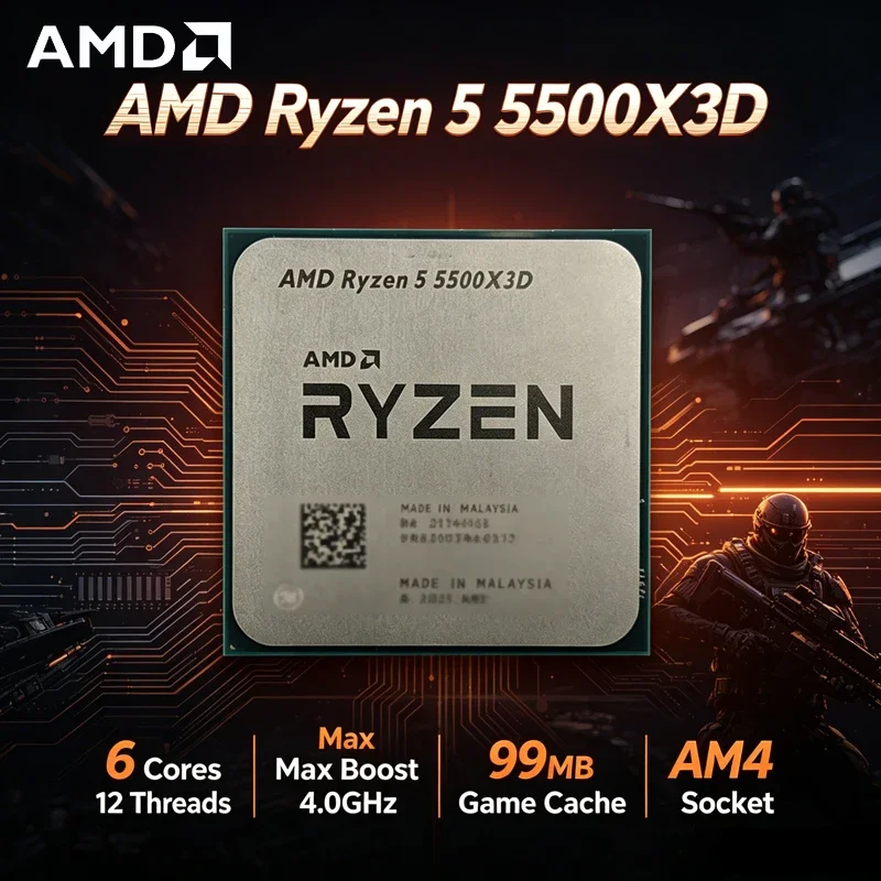 AMD Ryzen 5 5500X3D Gaming CPU 6-Core 12-Thread 3GHz 4.0GHz Boost 96MB L3 Cache 105W 7NM AM4 DDR4 Processor Loose CPU No Fan
AMD Ryzen 5 5500X3D Gaming CPU 6-Core 12-Thread 3GHz 4.0GHz Boost 96MB L3 Cache 105W 7NM AM4 DDR4 Processor Loose CPU No Fan