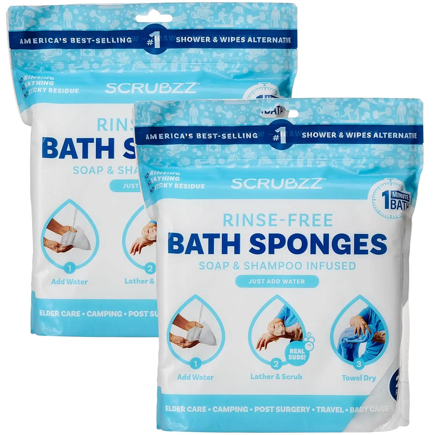 Disposable No Rinse Bathing Wipes - 2 Pack of 25, Unscented, All-in-1 Shower Wipes
Disposable No Rinse Bathing Wipes - 2 Pack of 25, Unscented, All-in-1 Shower Wipes