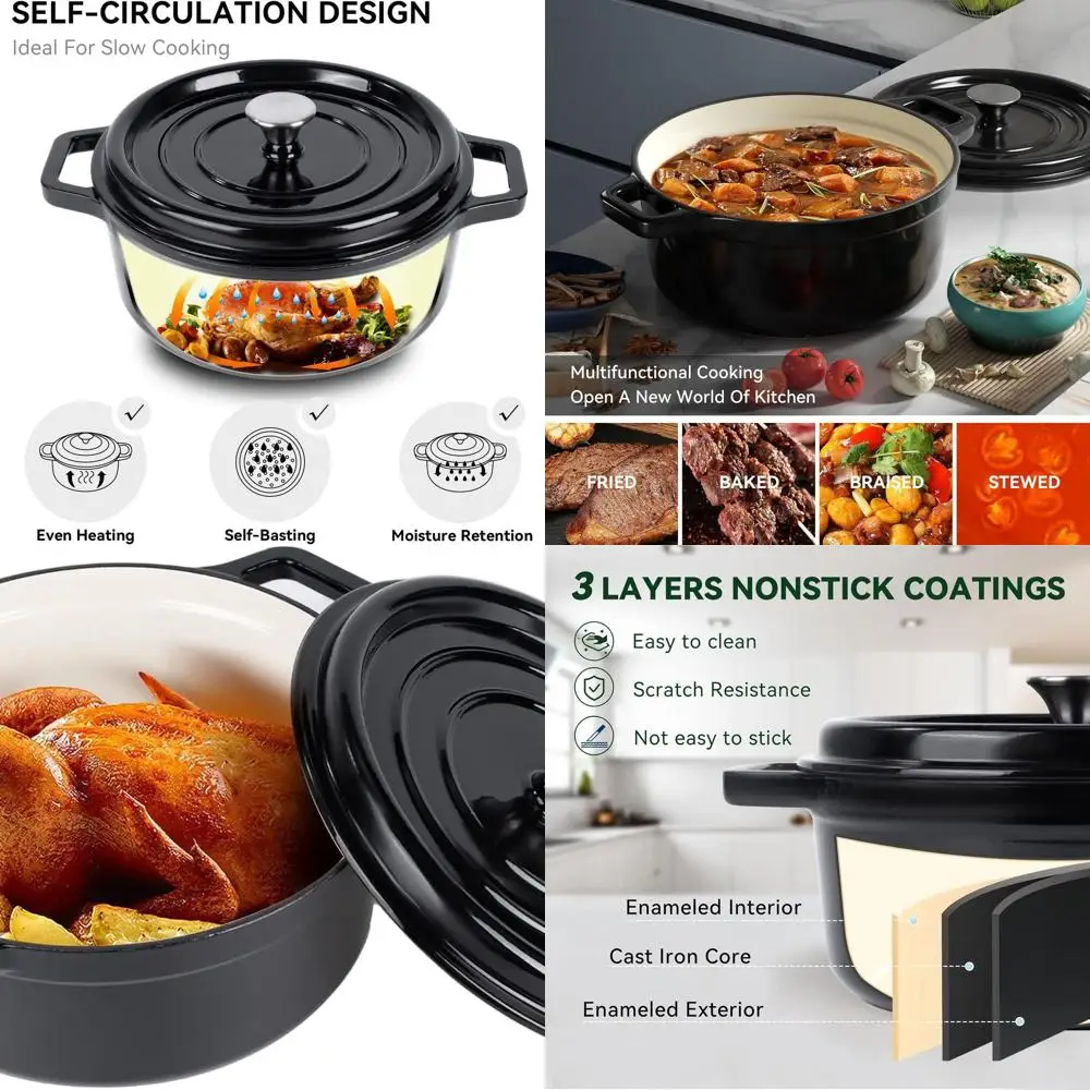 6.5 Quart Cast Iron Enameled Dutch Oven Pot with Lid, Dual Handled Ovenware for Baking and Cooking, Non-stick Enamel Interior (B
6.5 Quart Cast Iron Enameled Dutch Oven Pot with Lid, Dual Handled Ovenware for Baking and Cooking, Non-stick Enamel Interior (B