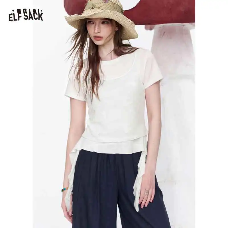 ELFSACK Women's 2-in-1 Floral Mesh Layered T-Shirt, Irregular Hem Ruched Short Sleeve Top, Sweet Coquette Style Casual Tee
ELFSACK Women's 2-in-1 Floral Mesh Layered T-Shirt, Irregular Hem Ruched Short Sleeve Top, Sweet Coquette Style Casual Tee
