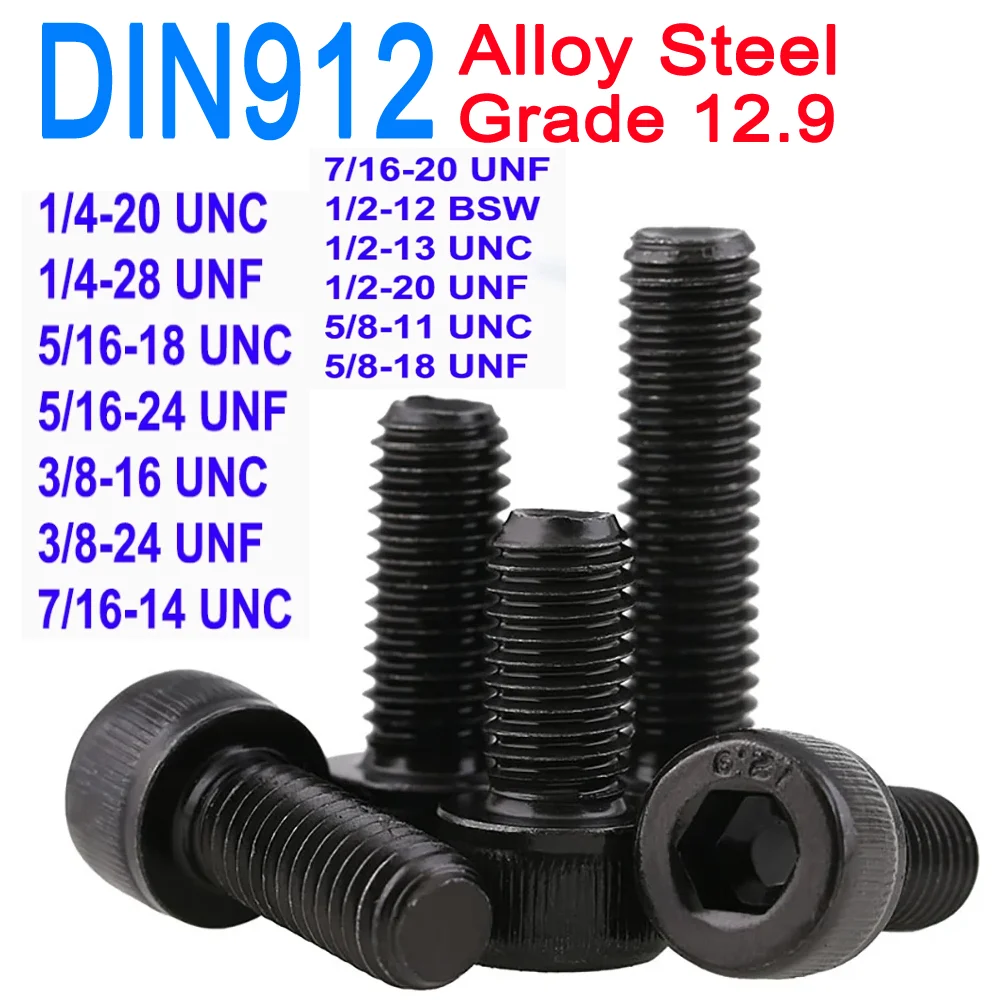 1/4'' to 5/8'' UNC UNF Thread Grade 12.9 Alloy Steel Black Hex Socket Knurled Cap Head Bolts Allen Key Screws DIN912
1/4'' to 5/8'' UNC UNF Thread Grade 12.9 Alloy Steel Black Hex Socket Knurled Cap Head Bolts Allen Key Screws DIN912