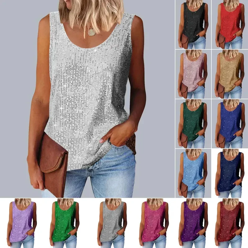 2026 Summer Women Sequins Tank Tops Casual Loose U Neck Sleeveless Multiple Color Vest Daily Street Lady Tops
2026 Summer Women Sequins Tank Tops Casual Loose U Neck Sleeveless Multiple Color Vest Daily Street Lady Tops