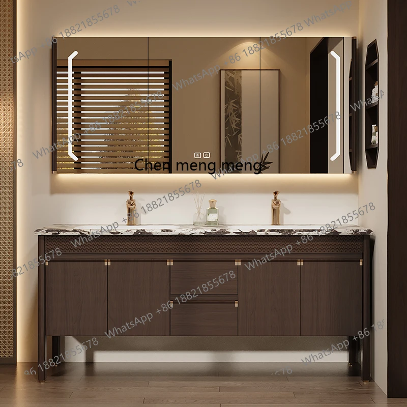 New Chinese bathroom cabinet combination solid wood floor-to-ceiling bathroom double basin washbasin sink
New Chinese bathroom cabinet combination solid wood floor-to-ceiling bathroom double basin washbasin sink
