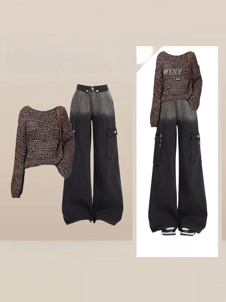 Мягкий уютный женский вязаный свитер с джинсами, свободный крой, повседневные зимние модные прямые джинсы с высокой талией
Мягкий уютный женский вязаный свитер с джинсами, свободный крой, повседневные зимние модные прямые джинсы с высокой талией